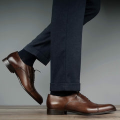DARK BROWN LEATHER BROGUE ROUND TOE CAP OXFORDS - FDB13