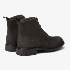 BLACK RUGGED LEATHER LACE UP BROGUE WINGTIP BOOTS - BB37