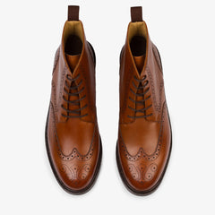 TAN LEATHER LACE UP BROGUE WINGTIP BOOTS - BT36