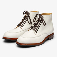 WHITE LEATHER LACE UP MOC TOE DERBY BOOTS - BW48