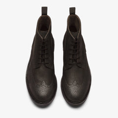 BLACK RUGGED LEATHER LACE UP BROGUE WINGTIP BOOTS - BB37