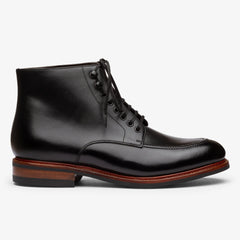 BLACK LEATHER LACE UP MOC TOE DERBY BOOTS - BB49