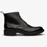 BLACK LEATHER LACE UP BROGUE WINGTIP BOOTS - BB35