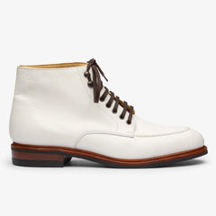 WHITE LEATHER LACE UP MOC TOE DERBY BOOTS - BW48