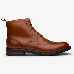 TAN LEATHER LACE UP BROGUE WINGTIP BOOTS - BT36