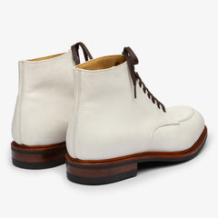 WHITE LEATHER LACE UP MOC TOE DERBY BOOTS - BW48
