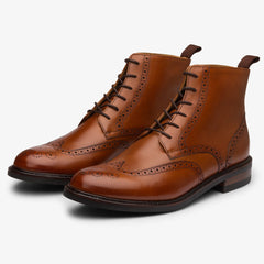 TAN LEATHER LACE UP BROGUE WINGTIP BOOTS - BT36