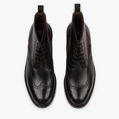 BLACK LEATHER LACE UP BROGUE WINGTIP BOOTS - BB35