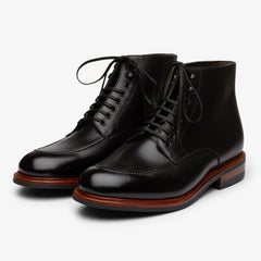 BLACK LEATHER LACE UP MOC TOE DERBY BOOTS - BB49