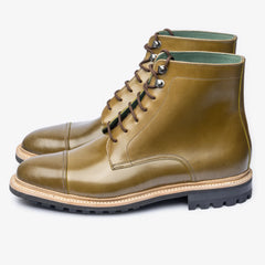 GREEN LEATHER LACE UP TOE CAP BOOTS - BG39