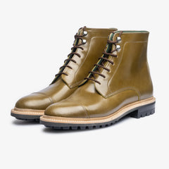 GREEN LEATHER LACE UP TOE CAP BOOTS - BG39