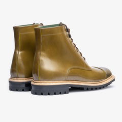 GREEN LEATHER LACE UP TOE CAP BOOTS - BG39