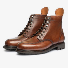 BROWN LEATHER LACE UP MOC TOE DERBY BOOTS - BR33