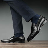 BLACK LEATHER SLIP ON LOAFERS SHOES - LBL4