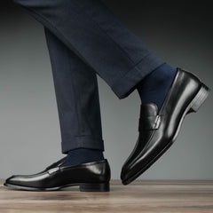 BLACK LEATHER SLIP ON LOAFERS SHOES - LBL4