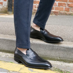 BLACK LEATHER SLIP ON LOAFERS SHOES - LBL4