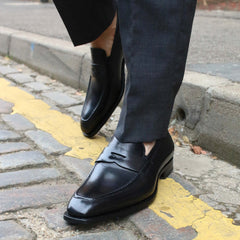 BLACK LEATHER SLIP ON LOAFERS SHOES - LBL4