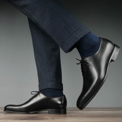 BLACK LEATHER WHOLECUT OXFORD SHOES - FBL01