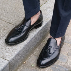 BLACK ROUND TOE TASSEL LOAFERS - LB9