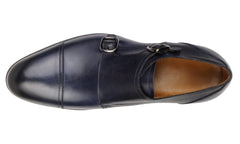 BLUE LEATHER DOUBLE MONK STRAP SHOES - MBL2