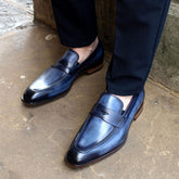 BLUE LEATHER SLIP ON LOAFERS SHOES - LB1