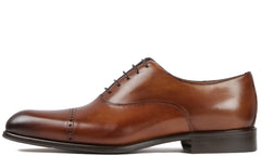 BROWN LEATHER BROGUE ROUND TOE CAP OXFORDS - FBR10
