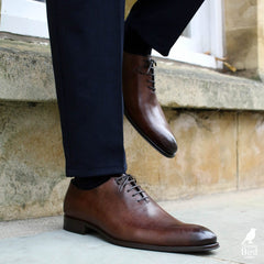BROWN LEATHER WHOLECUT OXFORD SHOES - FB04