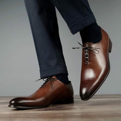 BROWN LEATHER WHOLECUT OXFORD SHOES - FB04