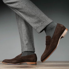 BROWN SUEDE LEATHER SLIP ON LOAFERS SHOES - LBRS5