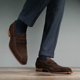 BROWN SUEDE LEATHER SLIP ON LOAFERS SHOES - LBRS5