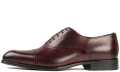 BURGUNDY LEATHER BROGUE ROUND TOE CAP OXFORDS - FBR12