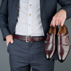 BURGUNDY LEATHER DOUBLE MONK STRAP SHOES - MBU1