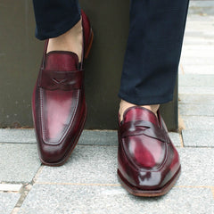 BURGUNDY LEATHER SLIP ON LOAFERS SHOES - LBR3