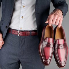BURGUNDY LEATHER SLIP ON LOAFERS SHOES - LBR3