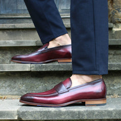 BURGUNDY LEATHER SLIP ON LOAFERS SHOES - LBR3