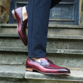 BURGUNDY LEATHER SLIP ON LOAFERS SHOES - LBR3