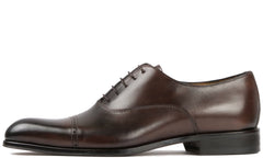 DARK BROWN LEATHER BROGUE ROUND TOE CAP OXFORDS - FDB13