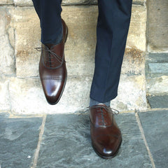 DARK BROWN LEATHER BROGUE ROUND TOE CAP OXFORDS - FDB13