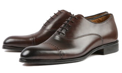 DARK BROWN LEATHER BROGUE ROUND TOE CAP OXFORDS - FDB13