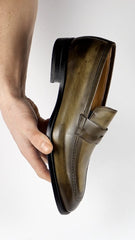 GREEN LEATHER SLIP ON LOAFERS SHOES - LG7