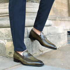 GREEN LEATHER SLIP ON LOAFERS SHOES - LG7