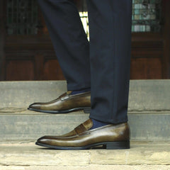 GREEN LEATHER SLIP ON LOAFERS SHOES - LG7