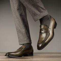 GREEN LEATHER SLIP ON LOAFERS SHOES - LG7