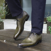 OLIVE GREEN LEATHER WHOLECUT OXFORD SHOES - FG07