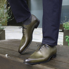 OLIVE GREEN LEATHER WHOLECUT OXFORD SHOES - FG07