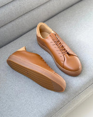 BROWN LEATHER LOW TOP SNEAKERS - SB1