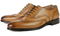 LIGHT TAN LEATHER BROGUE WINGTIP ROUND TOE OXFORDS FORMALS - FLT20