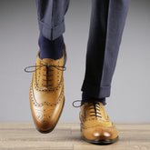 LIGHT TAN LEATHER BROGUE WINGTIP ROUND TOE OXFORDS FORMALS - FLT20