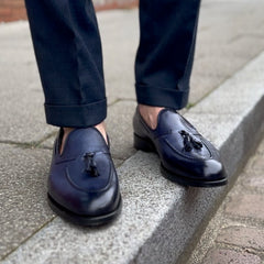 NAVY BLUE ROUND TOE TASSEL LOAFERS - LNR8