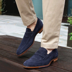 NAVY BLUE SUEDE LEATHER SLIP ON LOAFERS SHOES - LBLS6